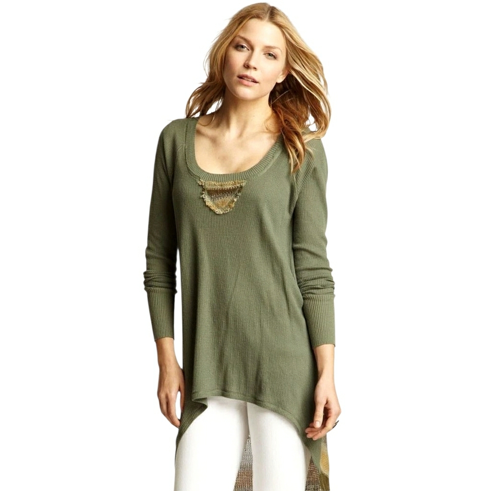 Free People Tunic We The Free Womens M Olive Henley Top Casual Pullover Dress